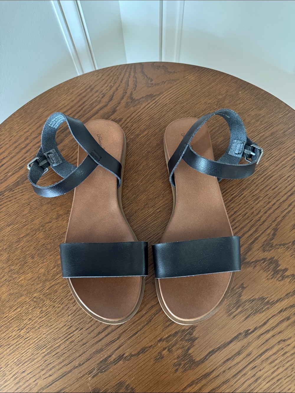 a new day Black Leather Ankle Strap Sandals